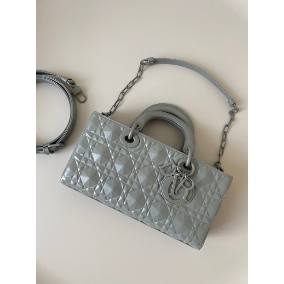 D*or lady d-joy medium bag in grey calfskin with diamond motif