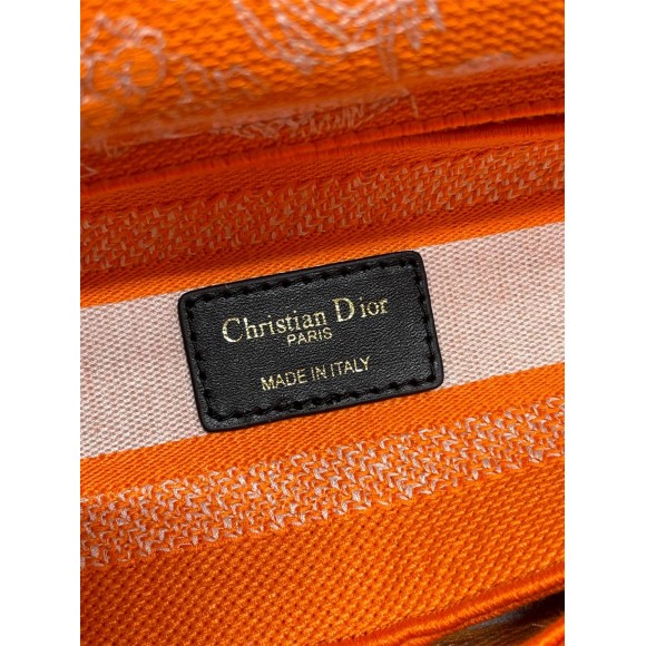 D*or lady d-lite medium bag in fluorescent orange toile de jouy reverse embroidery