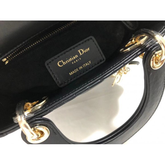 D*or lady D*or mini bag with chain in black cannage lambskin