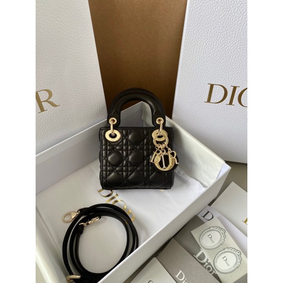 D*or lady D*or micro bag in black cannage lambskin