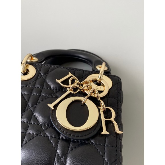 D*or lady D*or micro bag in black cannage lambskin