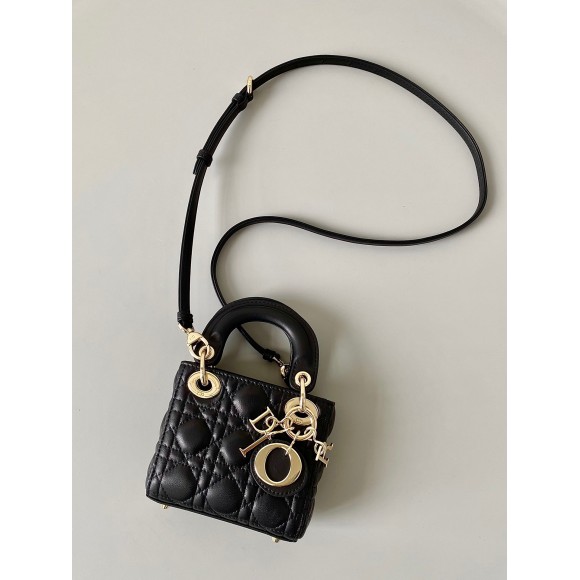 D*or lady D*or micro bag in black cannage lambskin