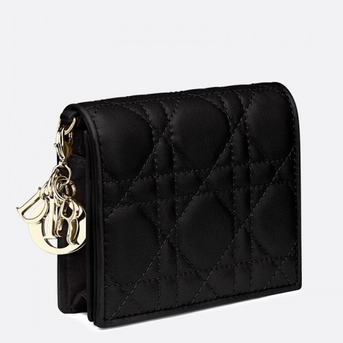 Dior Mini Lady Dior Wallet In Black Cannage Lambskin