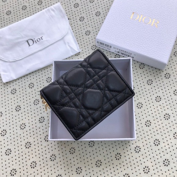 D*or mini lady D*or wallet in black cannage lambskin