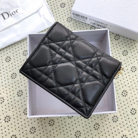 D*or mini lady D*or wallet in black cannage lambskin