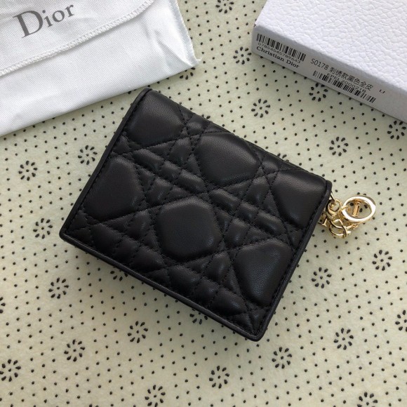 D*or mini lady D*or wallet in black cannage lambskin