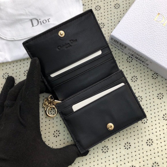 D*or mini lady D*or wallet in black cannage lambskin