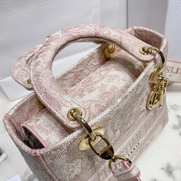 D*or lady d-lite medium bag in pink toile de jouy embroidery