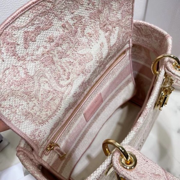 D*or lady d-lite medium bag in pink toile de jouy embroidery