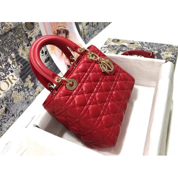 D*or lady D*or medium bag in red cannage lambskin