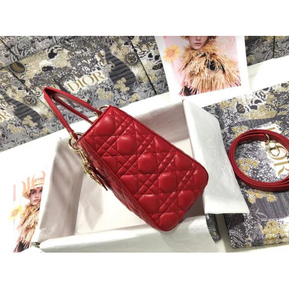 D*or lady D*or medium bag in red cannage lambskin