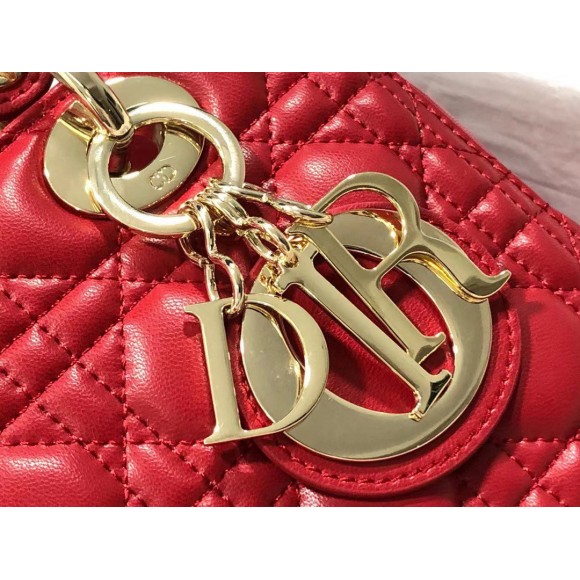 D*or lady D*or medium bag in red cannage lambskin