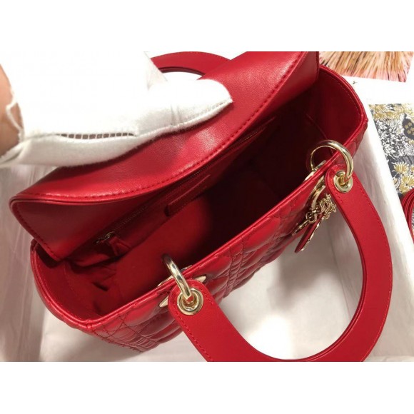 D*or lady D*or medium bag in red cannage lambskin