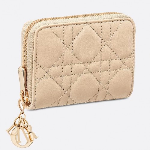 Dior Lady Dior Voyageur Small Coin Purse in Sand Lambskin