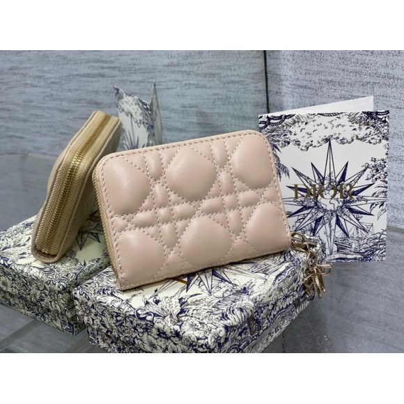 D*or lady D*or voyageur small coin purse in sand lambskin