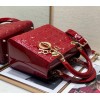 Dior Lady Dior Medium Bag In Red Patent Cannage Calfskin