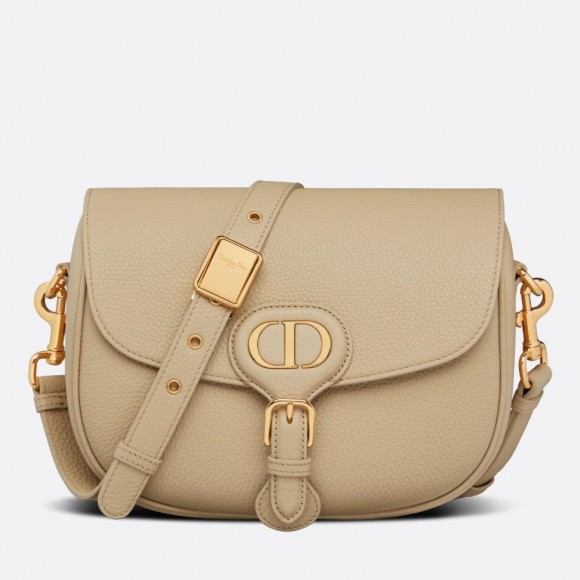 D*or bobby medium bag in beige grained calfskin