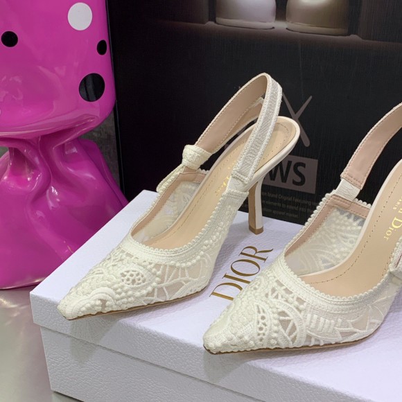 D*or j'aD*or slingback pumps 100mm in white macrame cotton