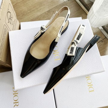 Dior J'Adior Slingback Ballerina Flats In Black Patent Leather Dior J'Adior Slingback Ballerina Flats In Black Patent Leather