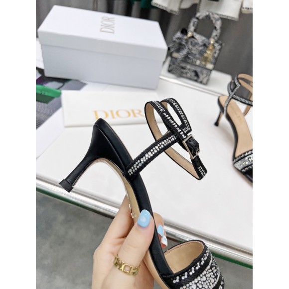 D*or dway heeled sandals in black cotton with strass