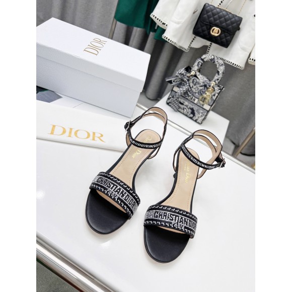 D*or dway heeled sandals in black cotton with strass