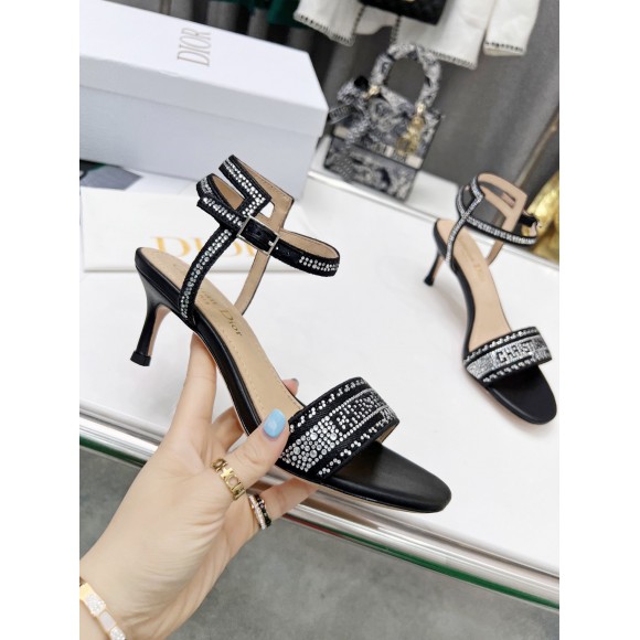 D*or dway heeled sandals in black cotton with strass