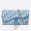 Dior Saddle Chain Wallet In Light Blue Oblique Jacquard