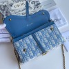 Dior Saddle Chain Wallet In Light Blue Oblique Jacquard