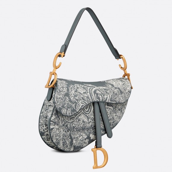 D*or saddle bag in grey toile de jouy reverse jacquard