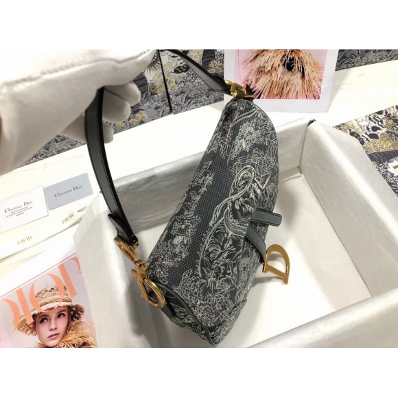 D*or saddle bag in grey toile de jouy reverse jacquard