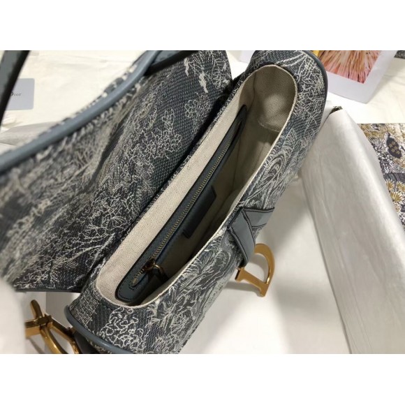 D*or saddle bag in grey toile de jouy reverse jacquard