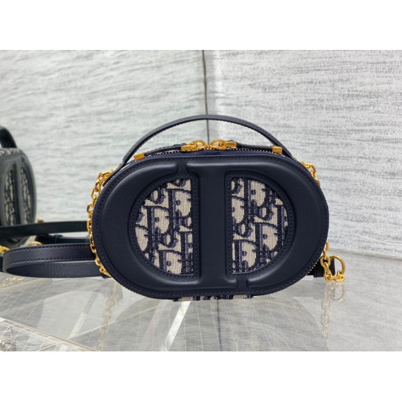 D*or cd signature oval camera bag in blue D*or oblique jacquard