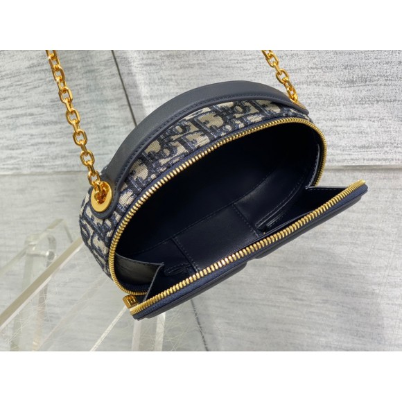 D*or cd signature oval camera bag in blue D*or oblique jacquard