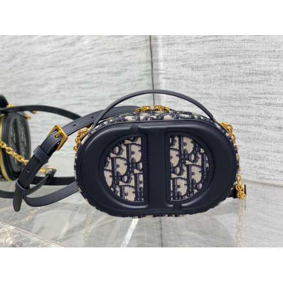 D*or cd signature oval camera bag in blue D*or oblique jacquard