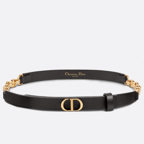 Dior Caro 15MM Belt in Black Calfskin and Chain