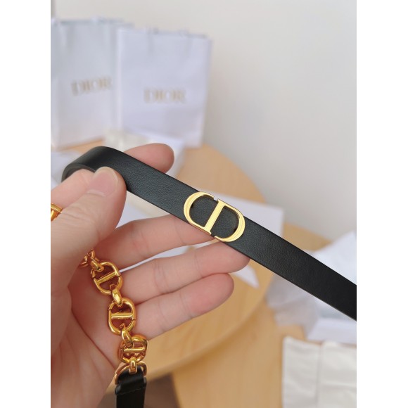 D*or caro 15mm belt in black calfskin and chain