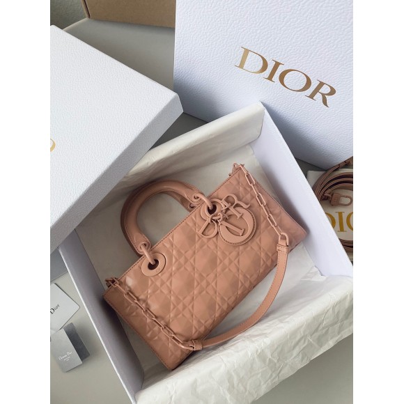 D*or lady d-joy medium bag in nude calfskin with diamond motif