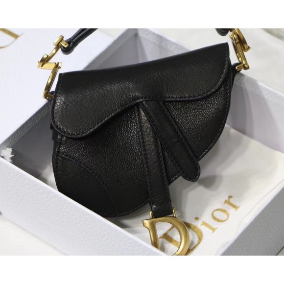 D*or saddle micro bag in black goatskin