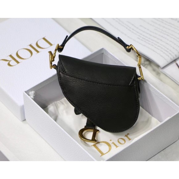 D*or saddle micro bag in black goatskin