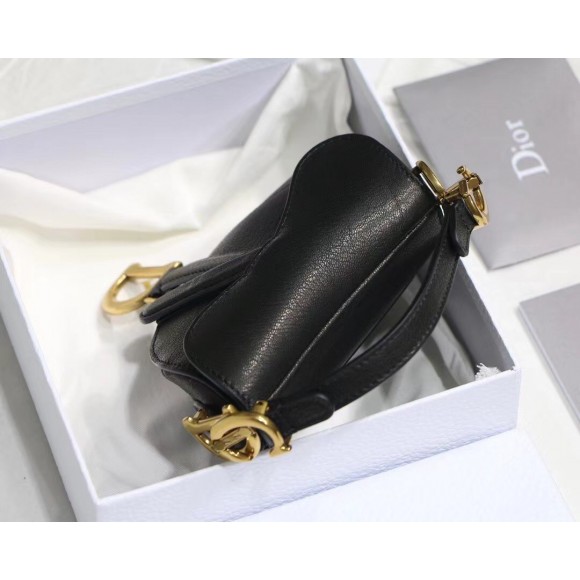 D*or saddle micro bag in black goatskin