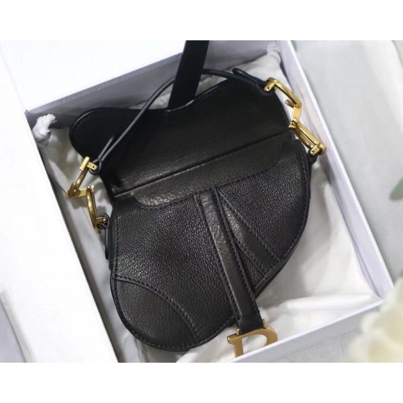 D*or saddle micro bag in black goatskin