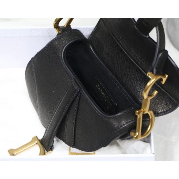 D*or saddle micro bag in black goatskin