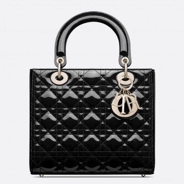 Dior Lady Dior Medium Bag In Grey Patent Cannage Calfskin Dior Lady Dior Medium Bag In Grey Patent Cannage Calfskin