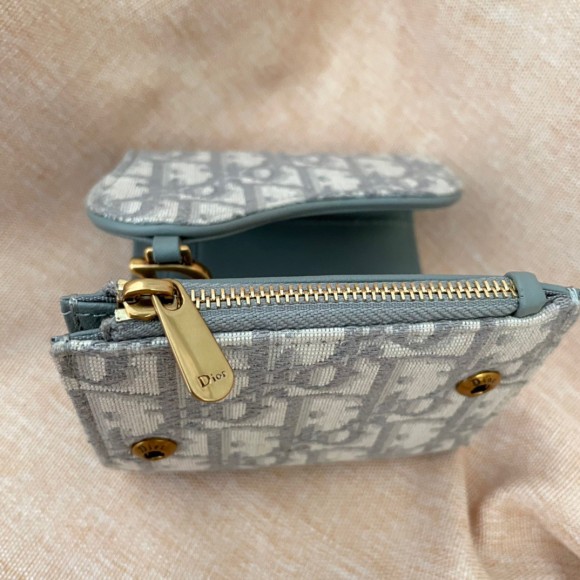 D*or saddle lotus wallet in grey oblique jacquard