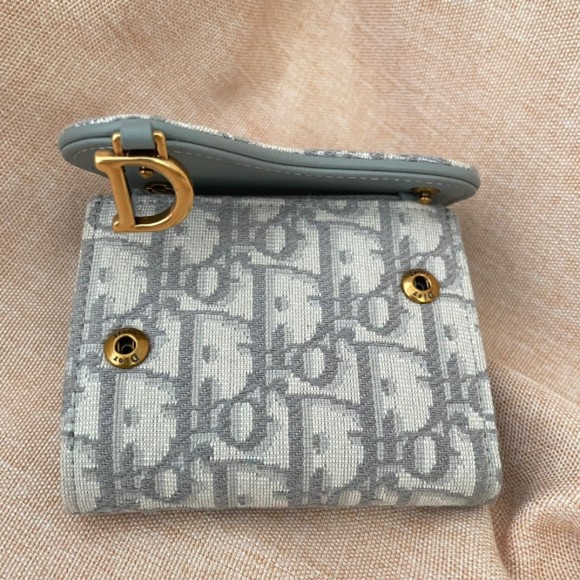 D*or saddle lotus wallet in grey oblique jacquard