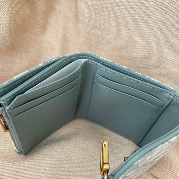 D*or saddle lotus wallet in grey oblique jacquard