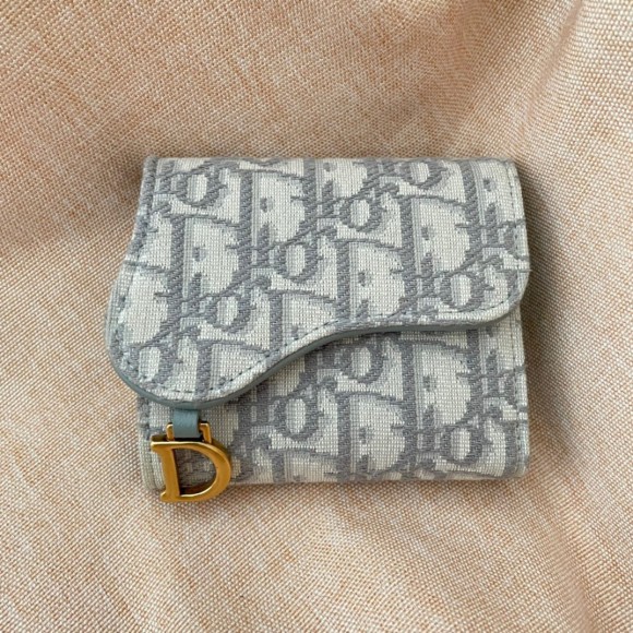 D*or saddle lotus wallet in grey oblique jacquard