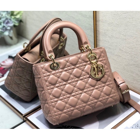 D*or lady D*or medium bag in blush cannage lambskin