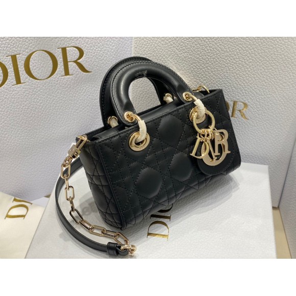 D*or lady d-joy micro bag in black cannage lambskin