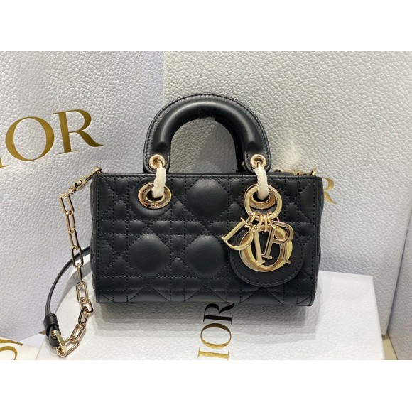 D*or lady d-joy micro bag in black cannage lambskin